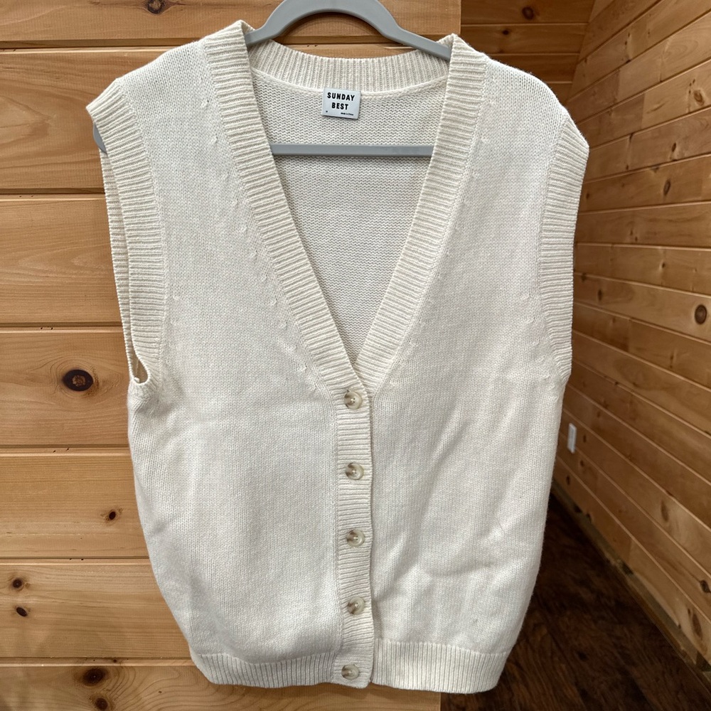 Aritzia Cream V-Neck Button Front Sweater Vest